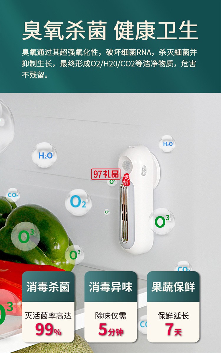 臭氧袪菌空氣凈化器冰箱車(chē)載衣柜辦公室凈化小夜燈
