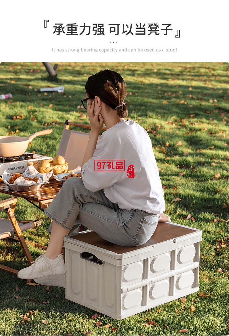 戶外露營(yíng)收納箱野營(yíng)木蓋置物箱車載后備箱整理箱野餐折疊箱