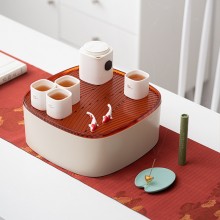 中秋桂月團(tuán)圓國風(fēng)陶瓷茶具套裝手繪玉兔品茗杯壺 家用送禮盒裝
